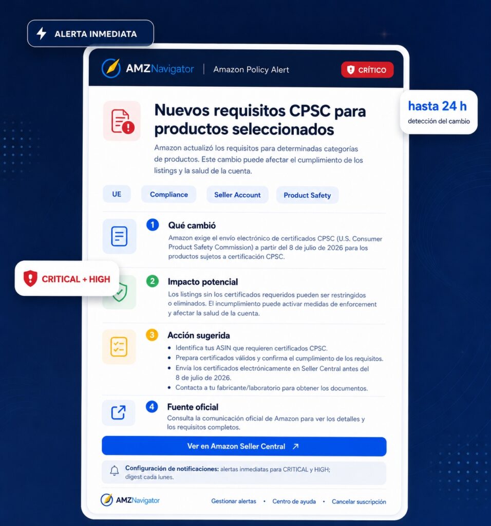 Alertas de cambios en las políticas de Amazon