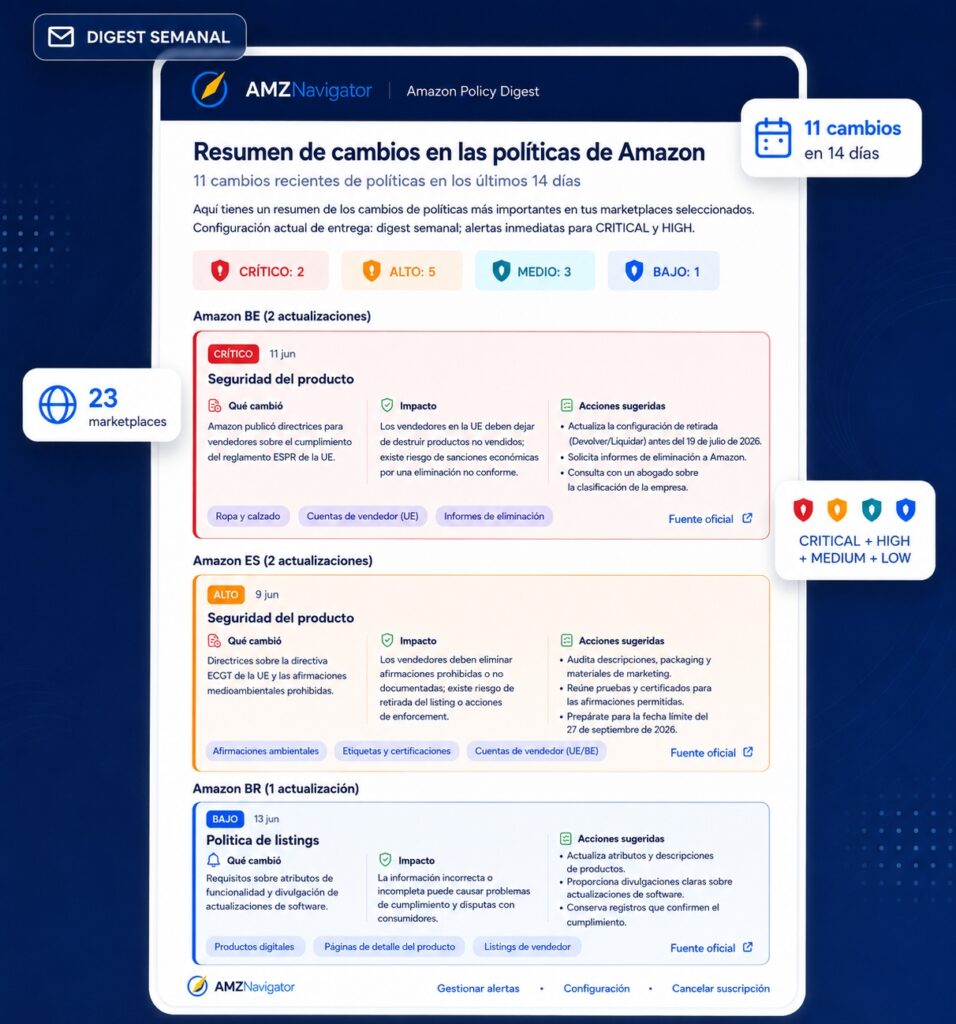 Alertas de cambios en las políticas de Amazon